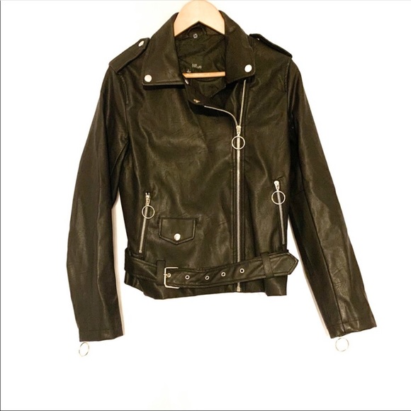 NWT! LEATHER Black Motorcycle Jacket- LOOP ZIPPERS! Sz L - Picture 1 of 10